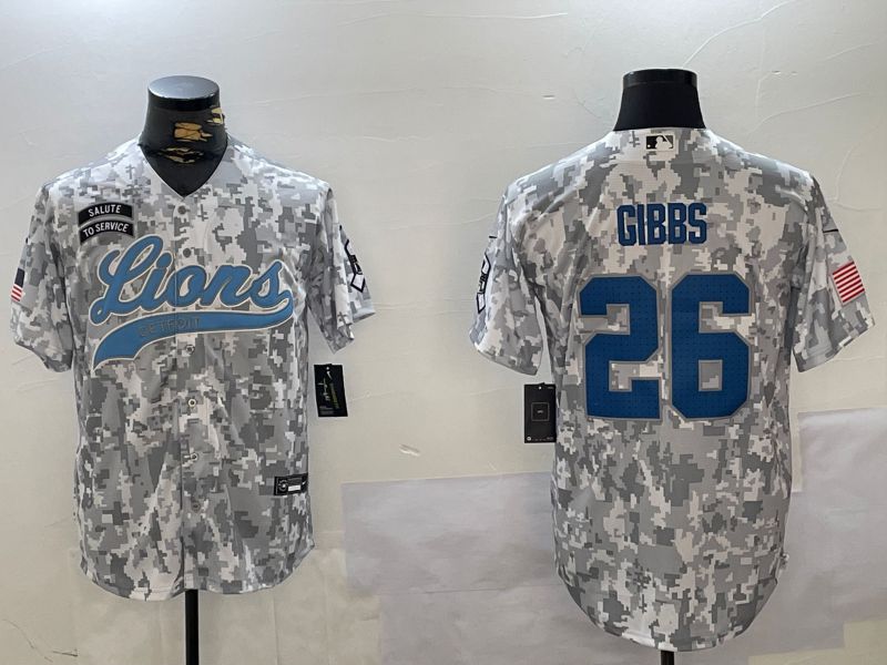 Men Detroit Lions #26 Gibbs Nike Arctic Camo 2024 Salute to Service Limited NFL Jersey style 1